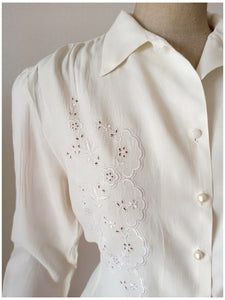 1940s - Exquisite Silk Crepe Embroidery Blouse - Sz. 48