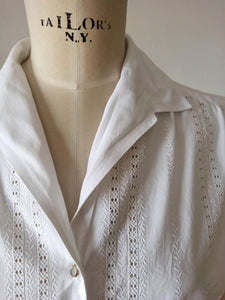 1950s - ZETA, France - Lovely White Cotton Blouse - Sz.50