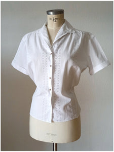 1950s - ZETA, France - Lovely White Cotton Blouse - Sz.50