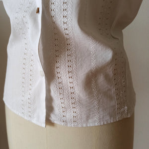 1950s - ZETA, France - Lovely White Cotton Blouse - Sz.50