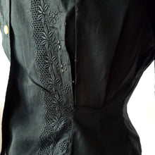 Cargar imagen en el visor de la galería, 1950s - FRENCH DEADSTOCK - Black Cotton Blouse - Sz 42

