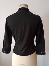Cargar imagen en el visor de la galería, 1950s - FRENCH DEADSTOCK - Black Cotton Blouse - Sz 42
