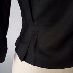 1950s - FRENCH DEADSTOCK - Black Cotton Blouse - Sz 42