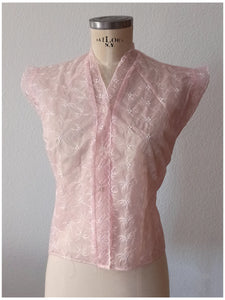 1950s - FRENCH DEADSTOCK - Pink Nylon Blouse - Sz 44