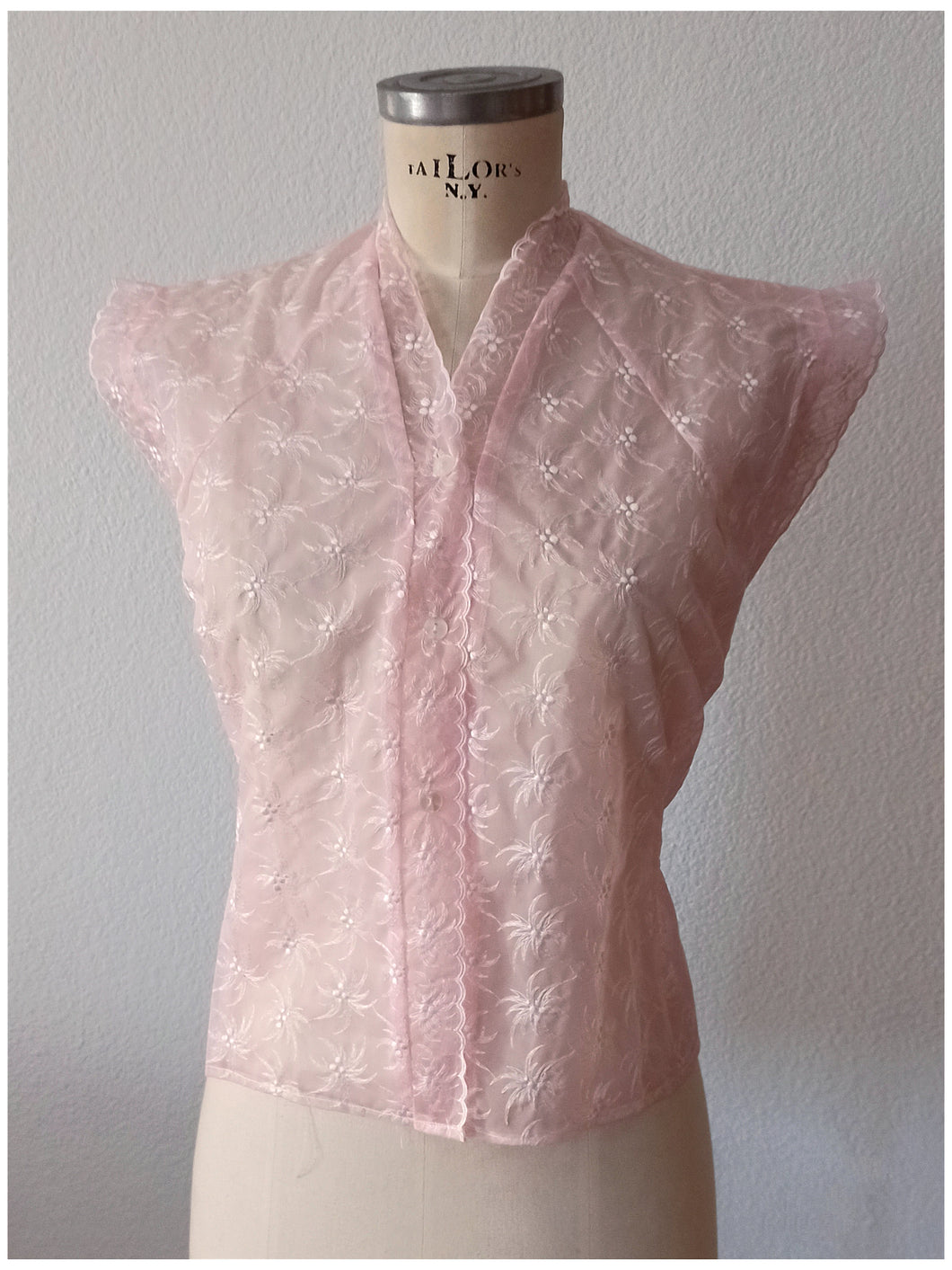 1950s - FRENCH DEADSTOCK - Pink Nylon Blouse - Sz 44