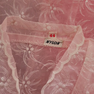1950s - FRENCH DEADSTOCK - Pink Nylon Blouse - Sz 44