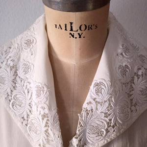 1950s - Exquisite White Cotton Blouse - Sz 42