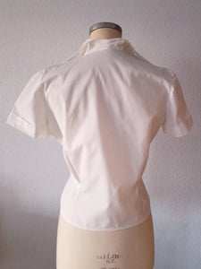 1950s - Exquisite White Cotton Blouse - Sz 42