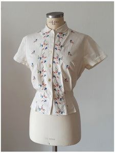 1940s 1950s - Outstanding Beauty Embroidered Cotton Blouse - W31 (80cm)