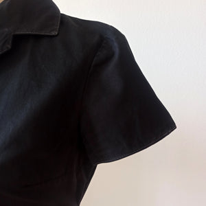 1950s - Cute Solid Black Cotton Blouse - Sz 42