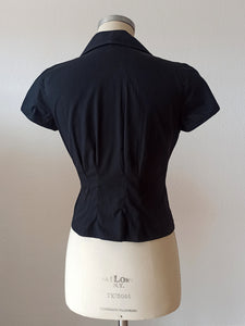 1950s - Cute Solid Black Cotton Blouse - Sz 42