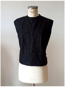 1960s - Exquisite Black Cotton Lace Blouse - Sz 44