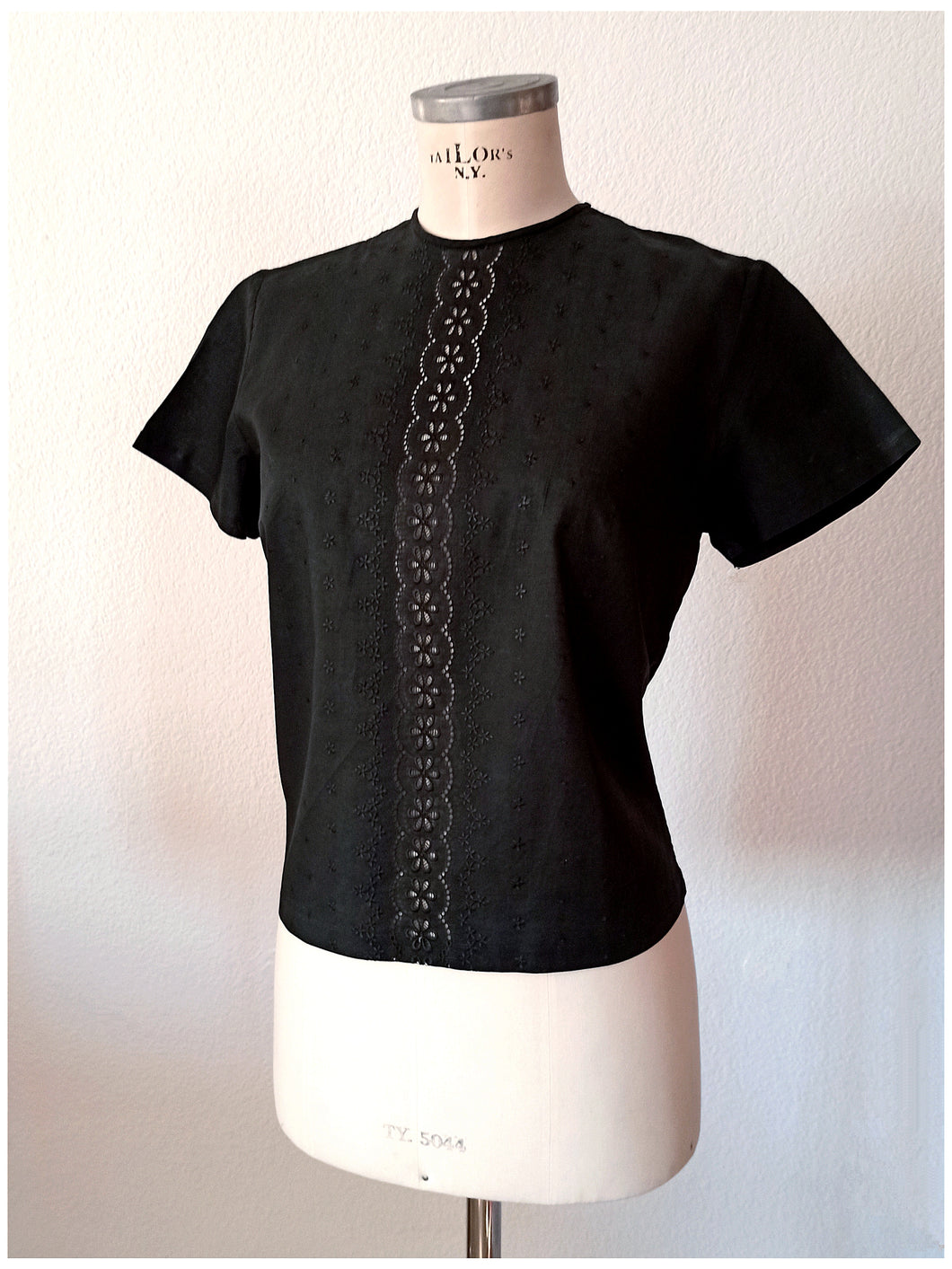 1960s - SWISS QUALITY, Switzerland - Cute Black Cotton Blouse - Sz. 44