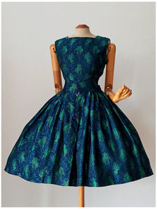 1950s - Stunning Peacock Effect Satin Dress - W26 (66cm)