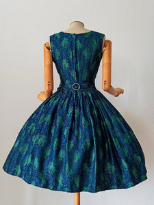 1950s - Stunning Peacock Effect Satin Dress - W26 (66cm)