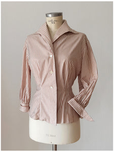 1940s 1950s - Fabulous Striped Cotton Blouse - Sz 46