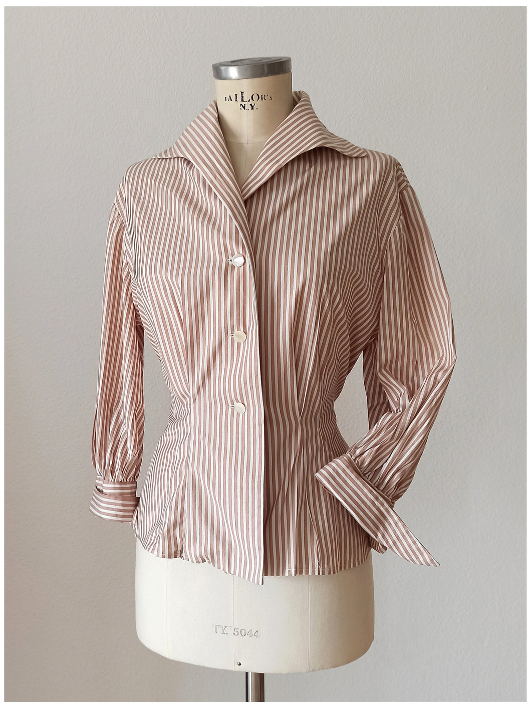 1940s 1950s - Fabulous Striped Cotton Blouse - Sz 46
