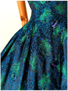 1950s - Stunning Peacock Effect Satin Dress - W26 (66cm)