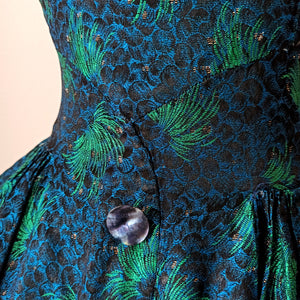 1950s - Stunning Peacock Effect Satin Dress - W26 (66cm)