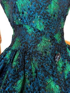 1950s - Stunning Peacock Effect Satin Dress - W26 (66cm)