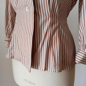 1940s 1950s - Fabulous Striped Cotton Blouse - Sz 46