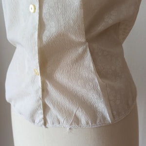 1950s - Adorable White Textured Nylon Blouse - Sz 44