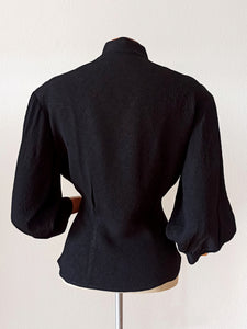1950s - Superb Lantern Sleeves Textured Crepe Blouse - W39 (100cm)