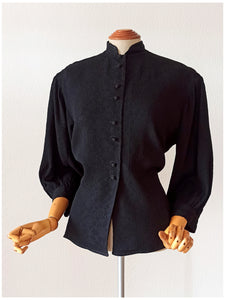 1950s - Superb Lantern Sleeves Textured Crepe Blouse - W39 (100cm)