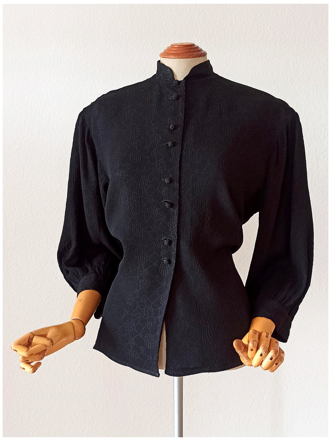 1950s - Superb Lantern Sleeves Textured Crepe Blouse - W39 (100cm)