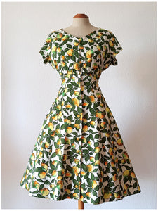 1950s - Spectacular Parisien Lemons Print Bolero Dress - W27.5 (70cm)