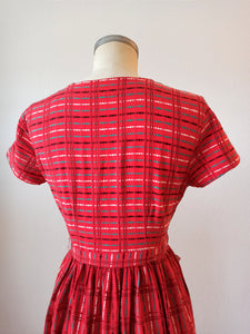 1950s - Adorable Red Cotton Pockets Dress - W33 (84cm)
