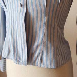 1950s - Gorgeous Blue Stripes Blouse - Sz 40