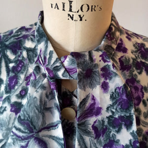 1950s 1960s - Gorgeous Purple Floral Satin Blouse - W41 (104cm)