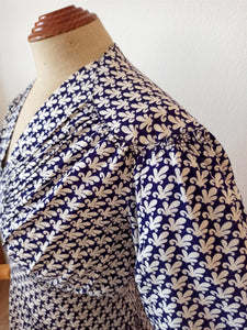 1940s - Gorgeous Lantern Sleeves Rayon Dress - W28.5 (72cm)