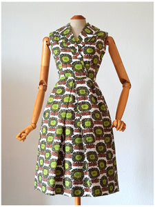 1950s - Stunning Novelty Sunflowers Barkcloth Dress - W26 (66cm)