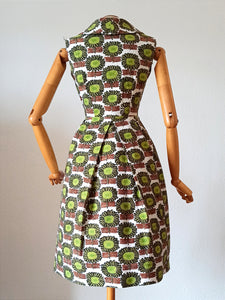 1950s - Stunning Novelty Sunflowers Barkcloth Dress - W26 (66cm)