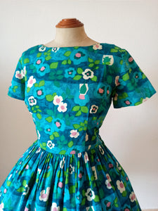 1950s 1960s - Stunning Abstract Floral Cotton Dress - W29 (74cm)