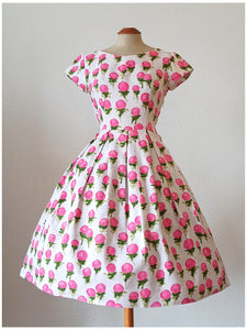 1950s 1960s - Adorable Floral Print Cotton Dress - W27.5 (70cm)
