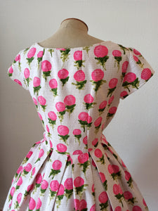 1950s 1960s - Adorable Floral Print Cotton Dress - W27.5 (70cm)