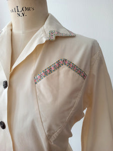 1940s 1950s - MAURICE-BOUSSAC, Paris - Barrel Buttons Blouse - W30 (76cm)