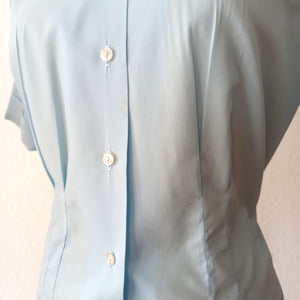 1950s - COUTURE, France - Cute Baby Blue Cotton Blouse - W34.5 (88cm)