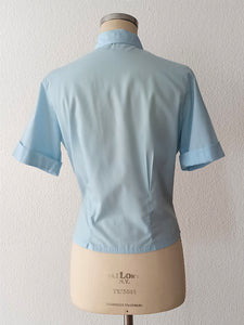 1950s - COUTURE, France - Cute Baby Blue Cotton Blouse - W34.5 (88cm)