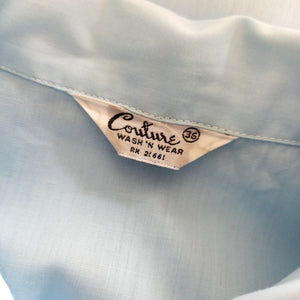 1950s - COUTURE, France - Cute Baby Blue Cotton Blouse - W34.5 (88cm)