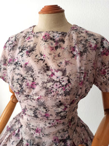 1950s - Adorable Light Pink Floral Dress - W30 (76cm)