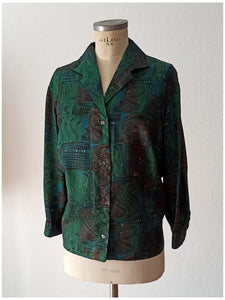 1960s - Fabulous Green Abstract Blouse - Sz 50