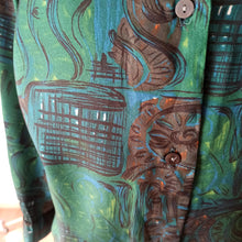 Cargar imagen en el visor de la galería, 1960s - Fabulous Green Abstract Blouse - Sz 50

