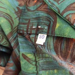 1960s - Fabulous Green Abstract Blouse - Sz 50