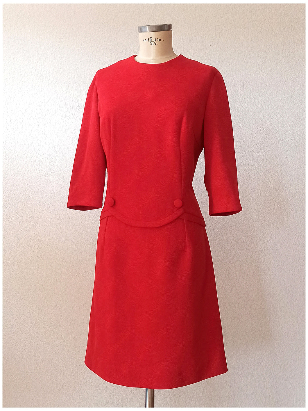 1960s - Stunning Red Textured Dress - W34.5 (88cm)