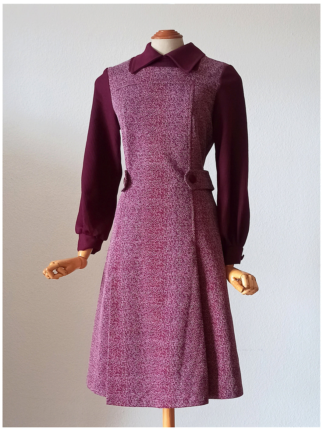 1960s 1970s - Gorgeous Burgundy Flecked Dress - W30 (76cm)
