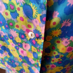 1960s - Colorful Floral Satin Blouse